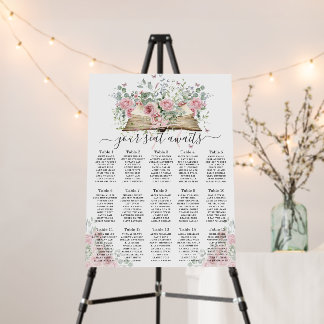 Vintage Book Blush Floral Bridal Seating Chart Foam Board