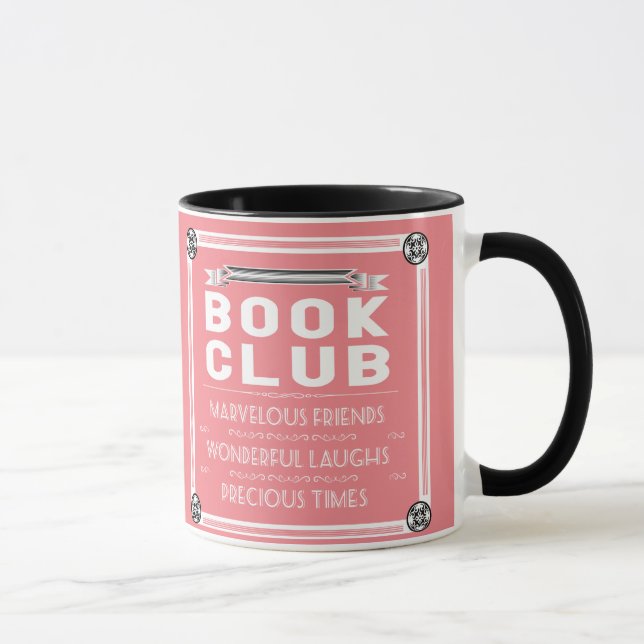 Vintage Book Club Typography Pink Mug (Right)