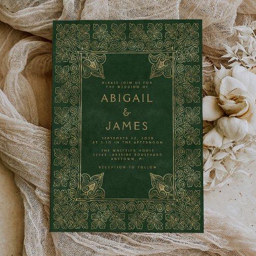 Vintage Book Green Gold Wedding Invitation