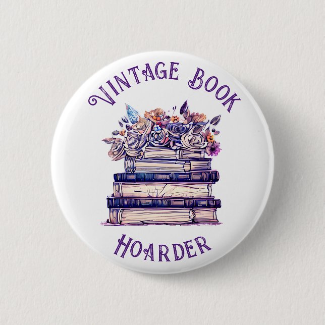 Vintage Book Hoarder Button (Front)