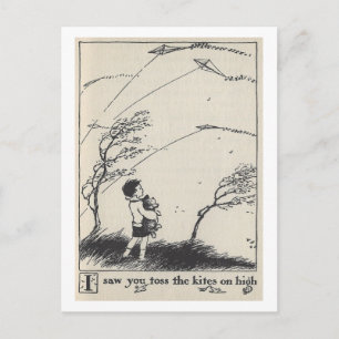 Vintage Book Illustration Boy with Kites Postcard