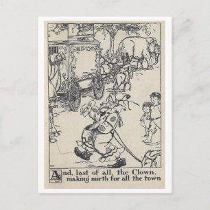 Vintage Book Illustration Circus Clown Postcard
