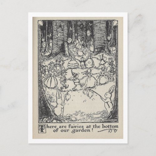 Vintage Book Illustration Fairies in the Garden Postcard