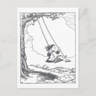 Vintage Book Illustration Girl Swinging Postcard