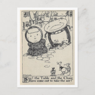Vintage Book Illustration Table Chair Postcard