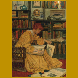 Vintage Book Lover Art Print   Art Nouveau Woman  Business Card