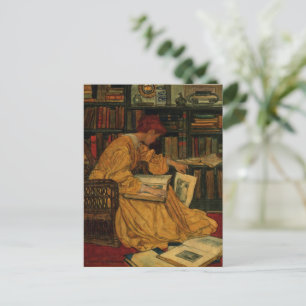 Vintage Book Lover Art Print   Art Nouveau Woman  Postcard