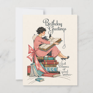 Vintage Book Lover Birthday Illustration Note Card
