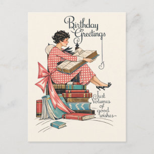Vintage Book Lover Birthday Illustration Postcard