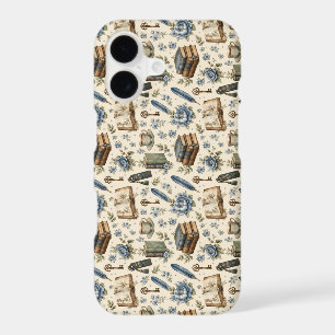 Vintage Book Lover Floral Pattern Blue Botanical iPhone 17 Case