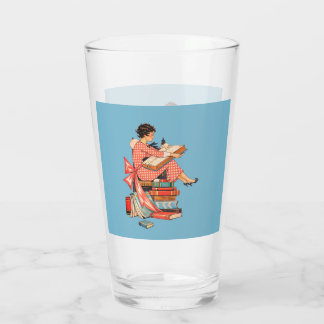 Vintage Book Lover Reading Illustration Glass