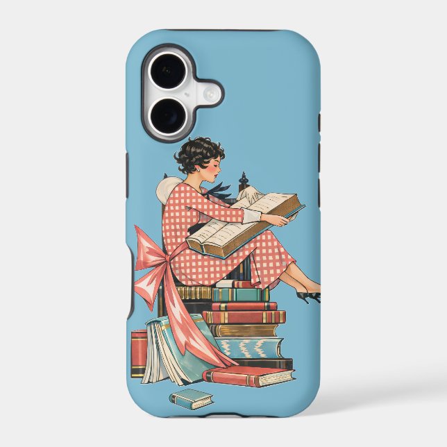Vintage Book Lover Reading Illustration iPhone Case (Back)