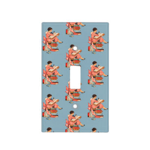 Vintage Book Lover Reading Illustration Light Switch Cover
