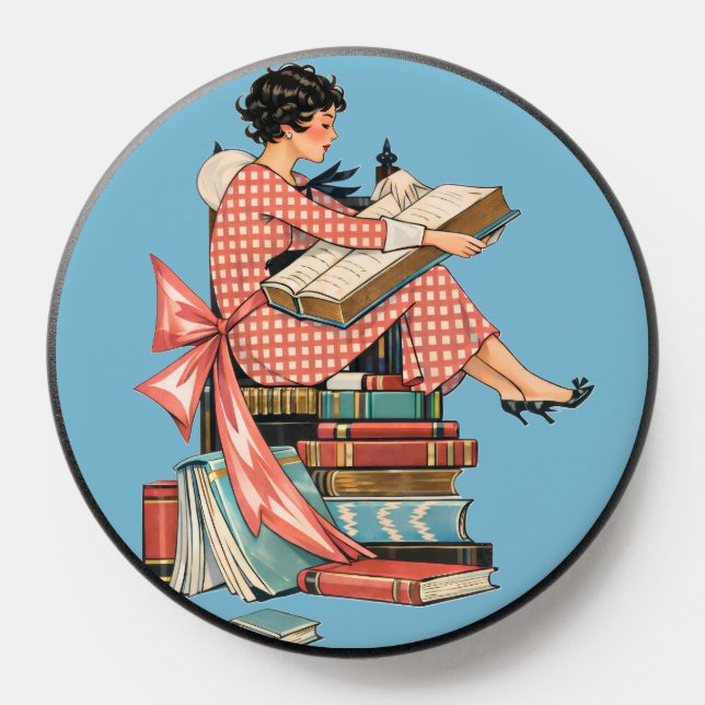 Vintage Book Lover Reading Illustration PopSocket (Popsocket)