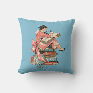 Vintage Book Lover Reading Illustration Throw Pillow