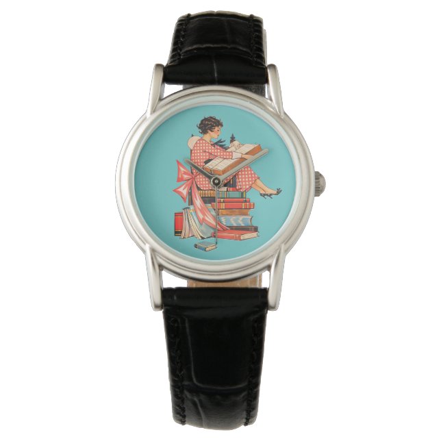 Vintage Book Lover Reading Illustration Watch (Front)