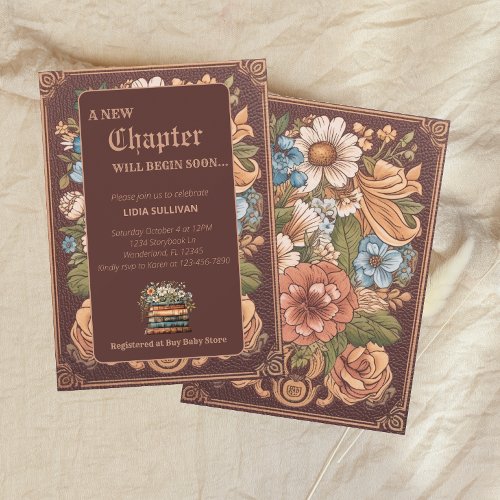 Vintage Book New Chapter Floral Baby Shower Invitation