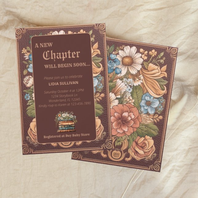 Vintage Book New Chapter Floral Baby Shower Invitation (Creator Uploaded)