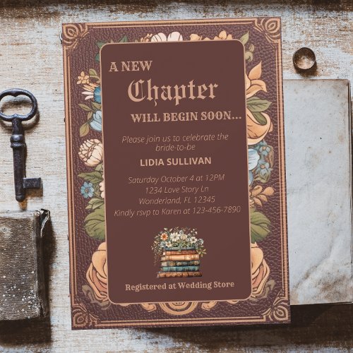 Vintage Book New Chapter Floral Bridal Shower Invitation