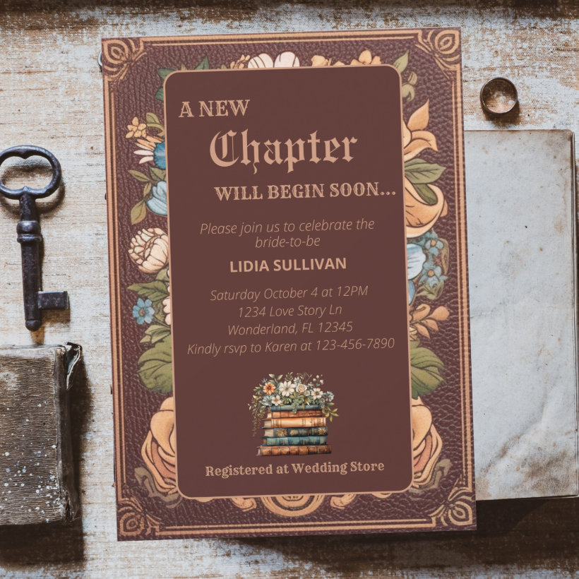 Vintage Book New Chapter Floral Bridal Shower Invitation (Creator Uploaded)