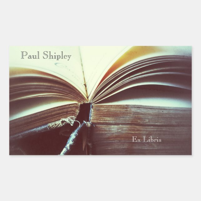 Vintage book open ex libris rectangular sticker (Front)