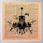 Vintage Book Page Hummingbird Chandelier Poster at Zazzle
