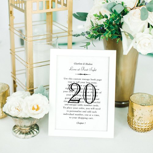 Vintage Book Page Personalized Wedding Love Story Table Number