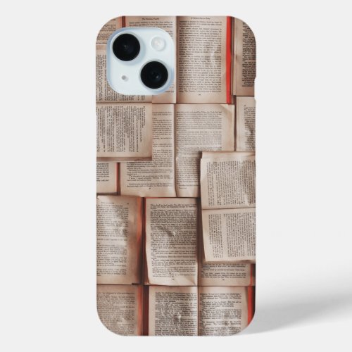 Vintage Book pages Open Books Bibliophile iPhone 15 Case