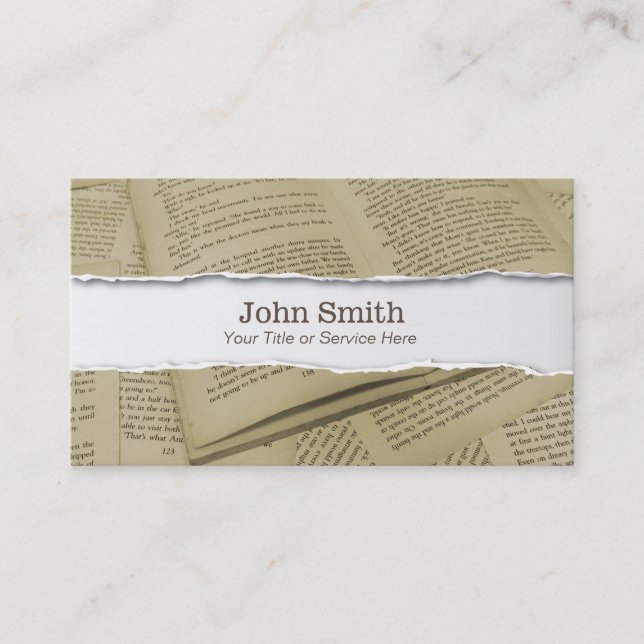 Vintage Book Pages Ripped Paper Business Cards (Front)