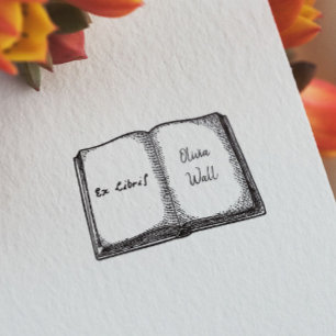 Vintage Book Reader Bookish Bookplate Ex Libris Rubber Stamp