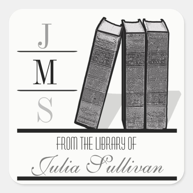 Vintage Book Shelf Black and White Square Sticker (Front)