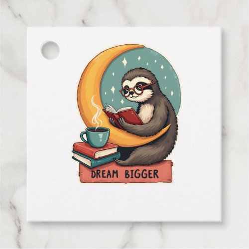 Vintage Book Sloth Reading Lover Cute Retro Design Favor Tags