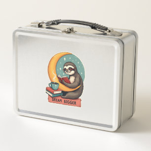 Vintage Book Sloth Reading Lover Cute Retro Design Metal Lunch Box