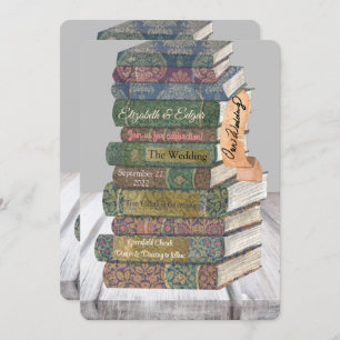 Vintage book stack Painted Wedding Invitations