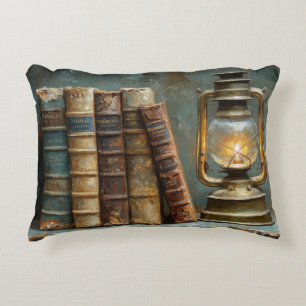 Vintage Book Stack Painting Antique Library Wall Accent Pillow
