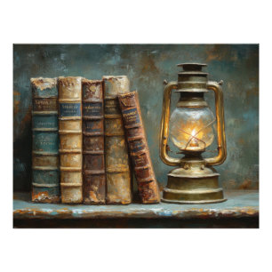 Vintage Book Stack Painting Antique Library Wall Photo Print