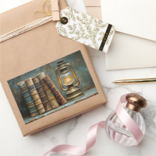 Vintage Book Stack Painting Antique Library Wall Rectangular Sticker
