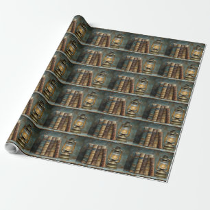 Vintage Book Stack Painting Antique Library Wall Wrapping Paper