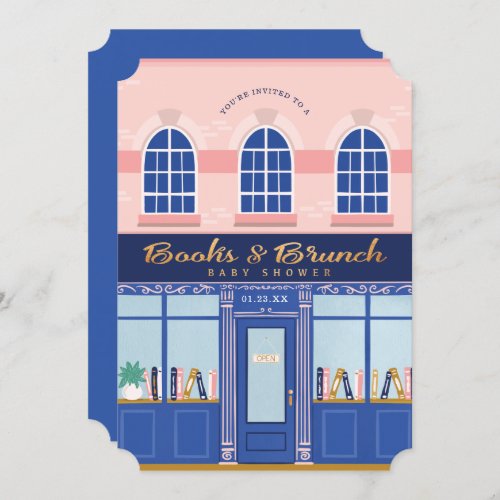 Vintage Book Store Books  Brunch Baby Shower Invitation