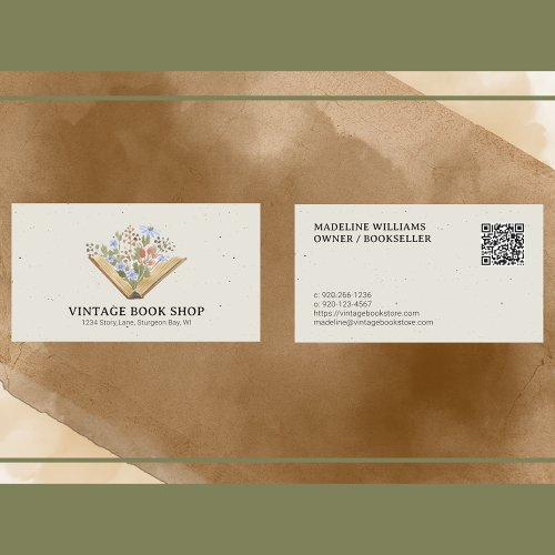 Vintage Book Store QR code Business Card