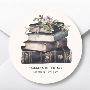 Vintage Book Theme Birthday Favor Sticker