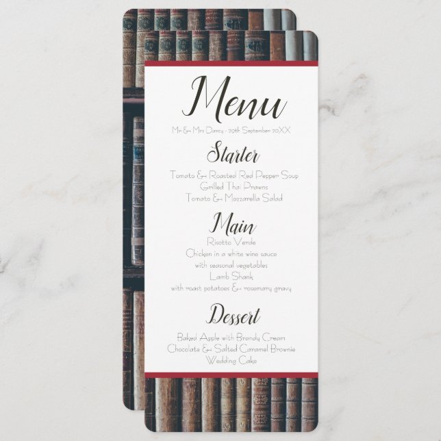 Vintage Bookcase Menu Invitation (Front/Back)