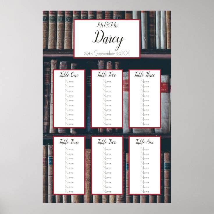 Vintage Bookcase Seating Chart Zazzle