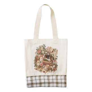 Vintage Bookish Floral Tote Bag