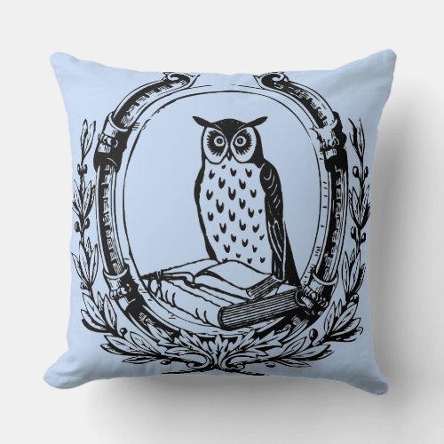 Vintage Bookplate Books Owl Reading Library Throw Pillow