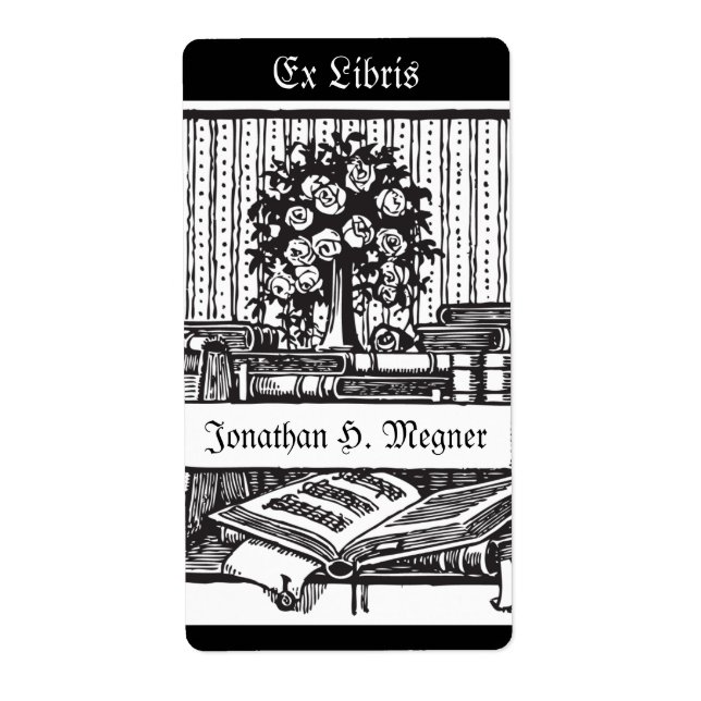 Vintage bookplate music, tree, books (Front)