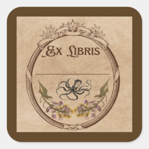 Vintage Bookplate with Octopus