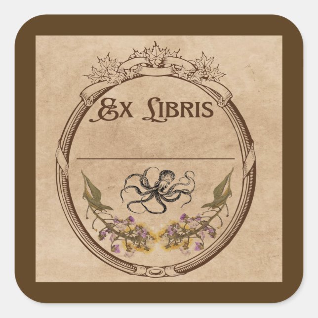 Vintage Bookplate with Octopus (Front)