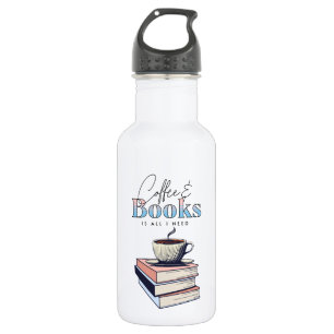 Vintage Books and Coffee is All I Need Stainless Steel Water Bottle
