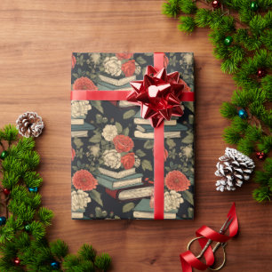 Vintage Books and Roses Reader's Wrapping Paper